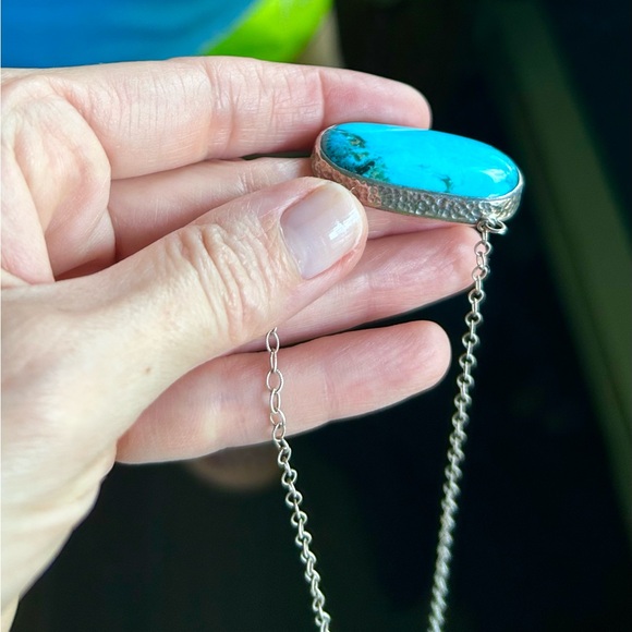 Large natural Kingman Turquoise pendant stone necklace in sterling silver wchain - Picture 14 of 15